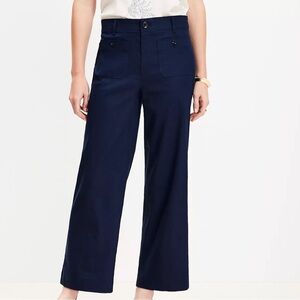 LOFT Curvy Palmer Wide Leg Crop Pants in Linen Blend Deep Space Blue 4